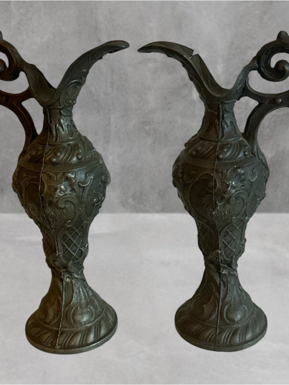 Pair - Antique-art nouveau green man ewers